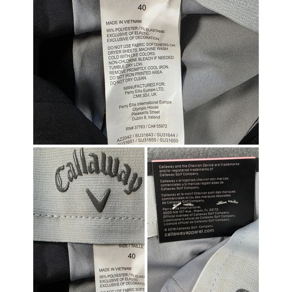 NWT Callaway Golf Active Waistband Performance Shorts‎ Mens 40 Black
